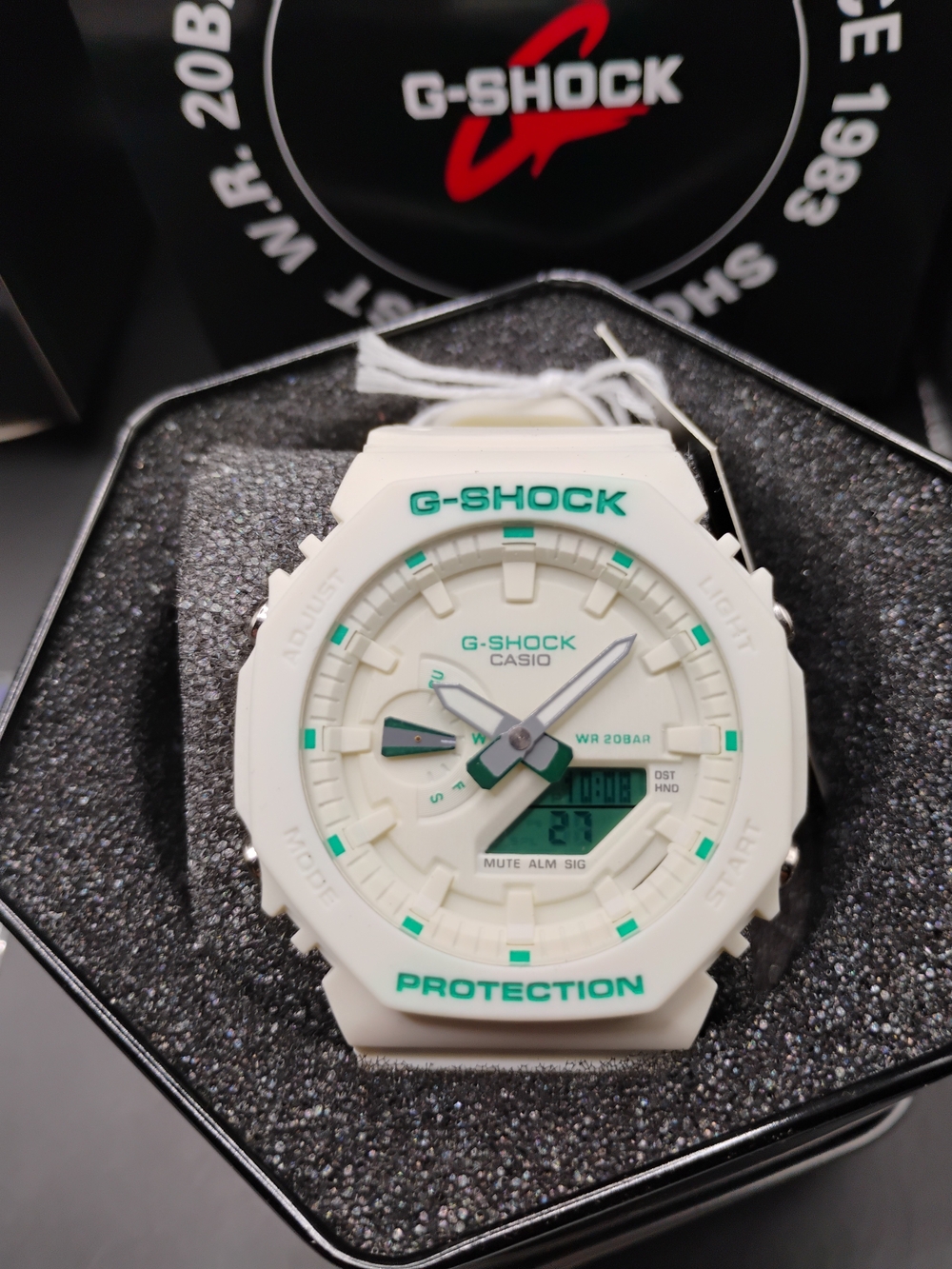 G-Shock White and Teal Men’s Resin Sport Watch
